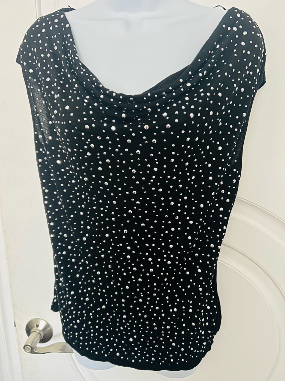 INC International Concepts Black and metallic spots/studs, Cowl Neck camisole